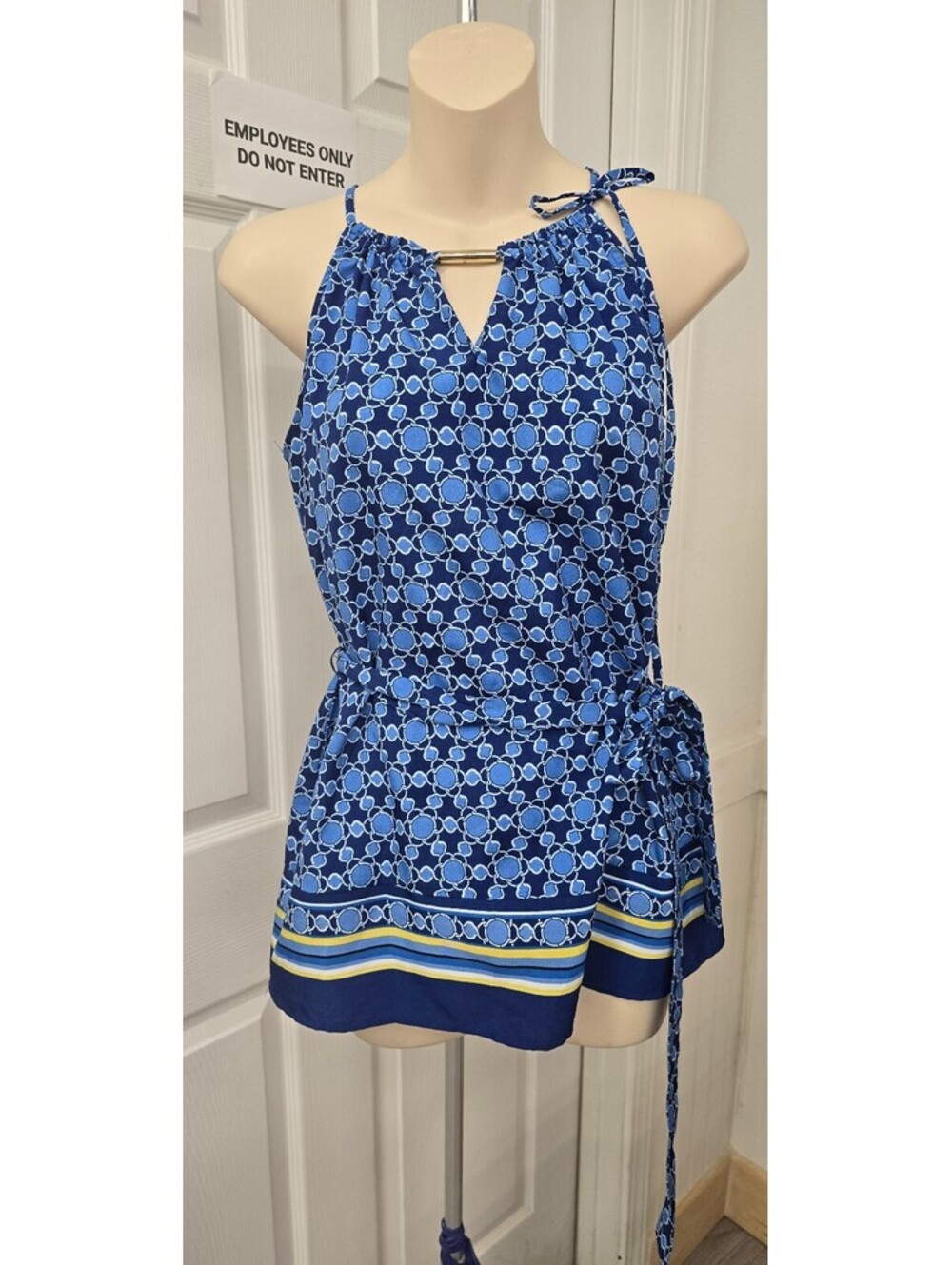New York & Company Blue Printed Halter Top